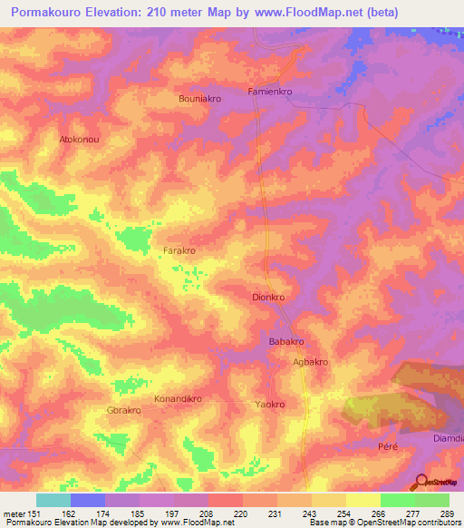 Pormakouro,Ivory Coast Elevation Map