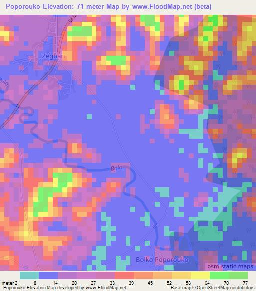 Poporouko,Ivory Coast Elevation Map