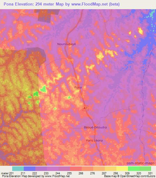 Pona,Ivory Coast Elevation Map
