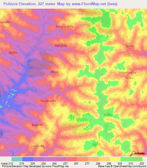 Pohizra,Ivory Coast Elevation Map