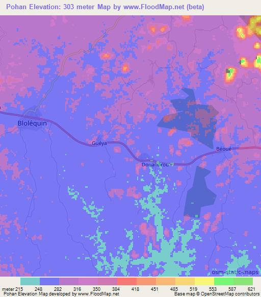 Pohan,Ivory Coast Elevation Map