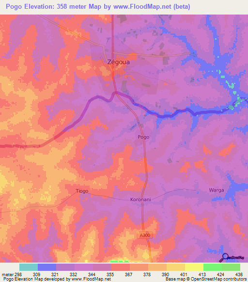 Pogo,Ivory Coast Elevation Map
