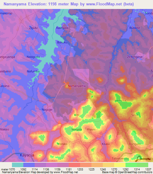 Namanyama,Uganda Elevation Map
