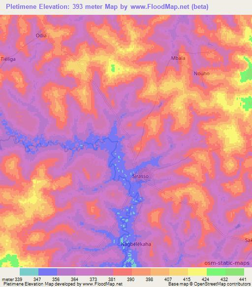Pletimene,Ivory Coast Elevation Map