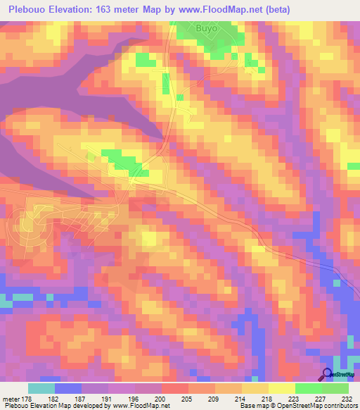 Plebouo,Ivory Coast Elevation Map