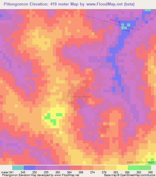 Pitiengomon,Ivory Coast Elevation Map