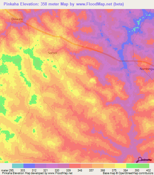 Pinkaha,Ivory Coast Elevation Map