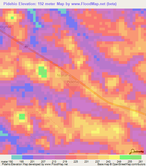 Pidehio,Ivory Coast Elevation Map