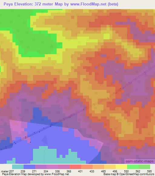 Peya,Ivory Coast Elevation Map
