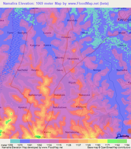 Namalira,Uganda Elevation Map