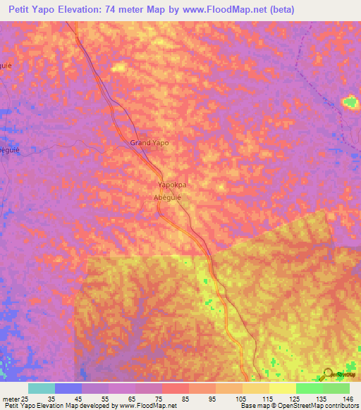 Petit Yapo,Ivory Coast Elevation Map