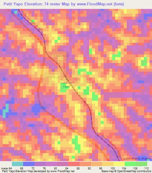 Petit Yapo,Ivory Coast Elevation Map