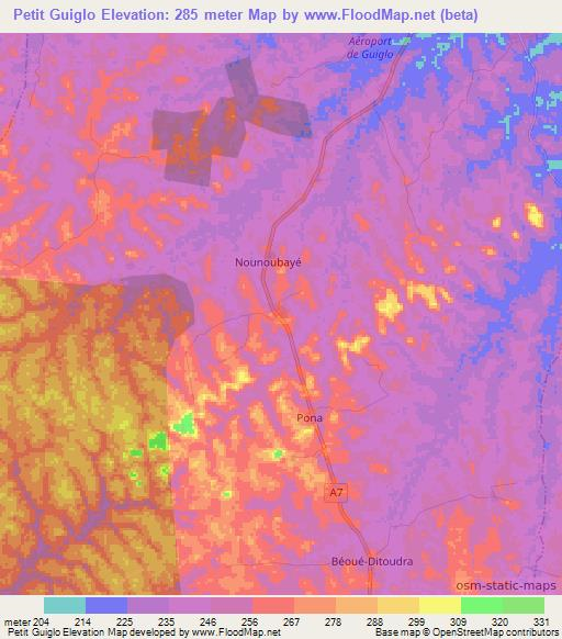 Petit Guiglo,Ivory Coast Elevation Map