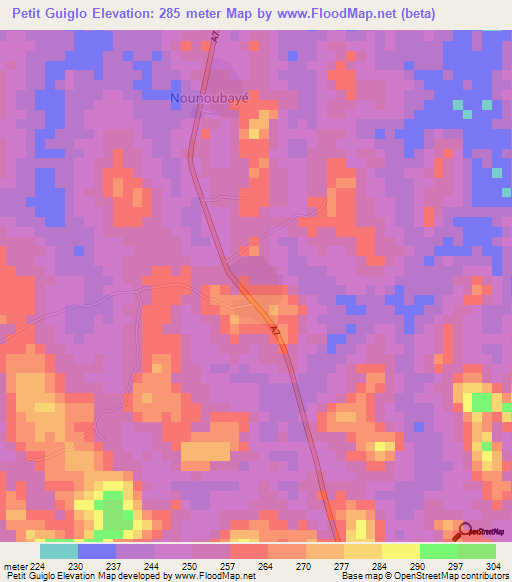 Petit Guiglo,Ivory Coast Elevation Map