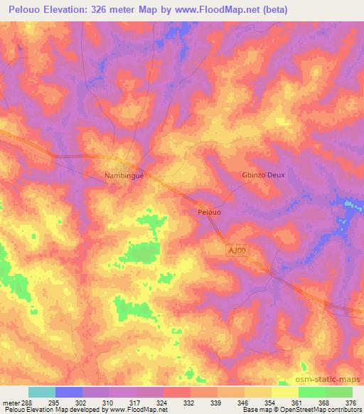 Pelouo,Ivory Coast Elevation Map