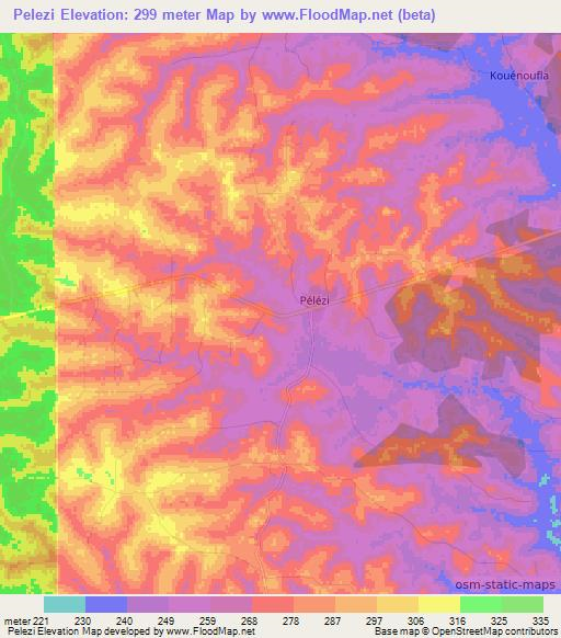 Pelezi,Ivory Coast Elevation Map