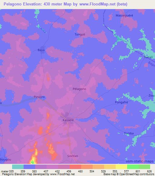 Pelagono,Ivory Coast Elevation Map