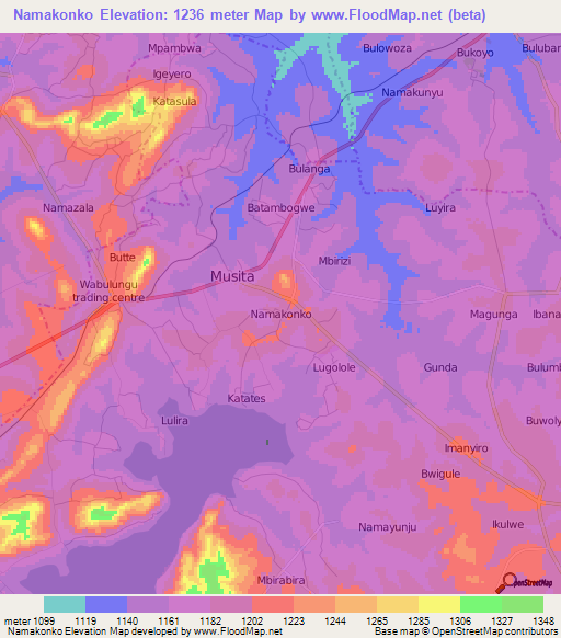 Namakonko,Uganda Elevation Map