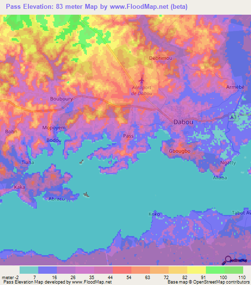 Pass,Ivory Coast Elevation Map