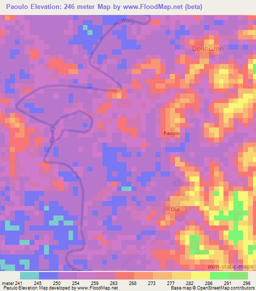 Paoulo,Ivory Coast Elevation Map