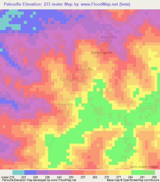 Pahoufla,Ivory Coast Elevation Map