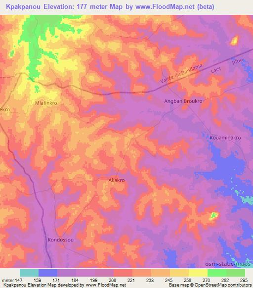 Kpakpanou,Ivory Coast Elevation Map