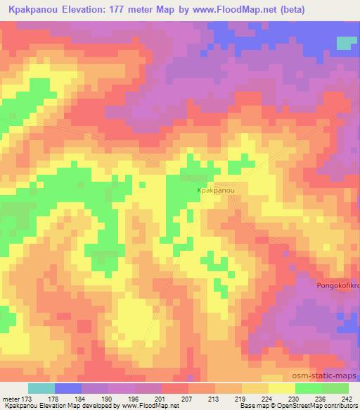Kpakpanou,Ivory Coast Elevation Map