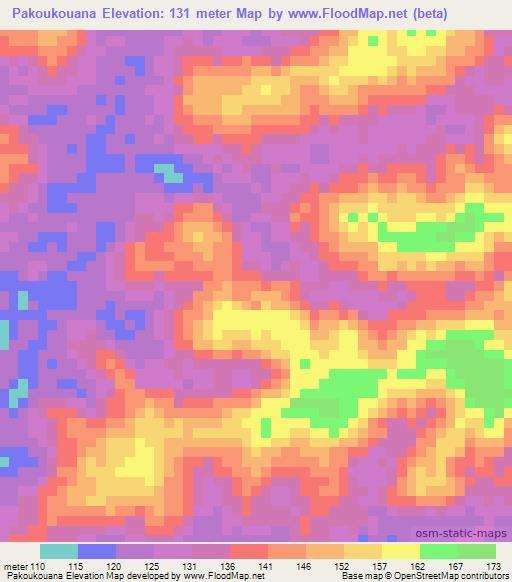 Pakoukouana,Ivory Coast Elevation Map