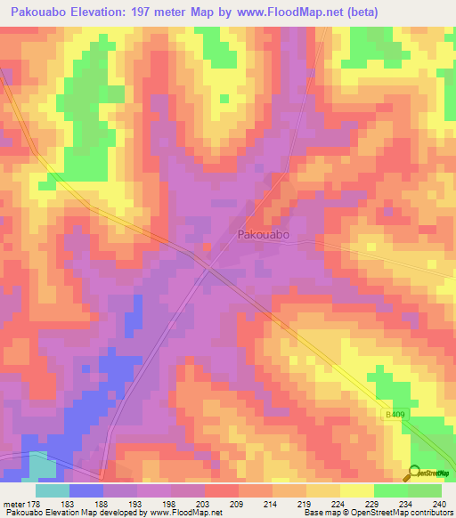 Pakouabo,Ivory Coast Elevation Map