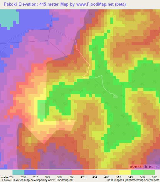 Pakoki,Ivory Coast Elevation Map