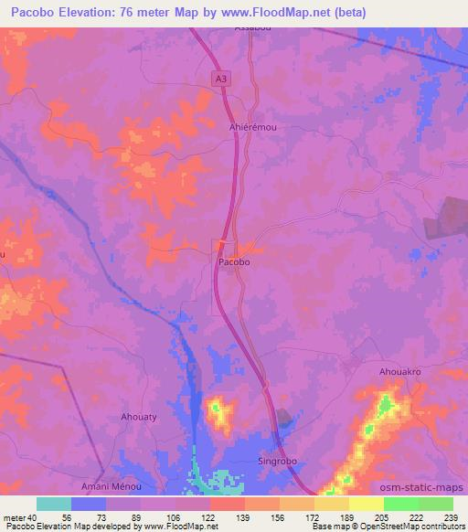 Pacobo,Ivory Coast Elevation Map