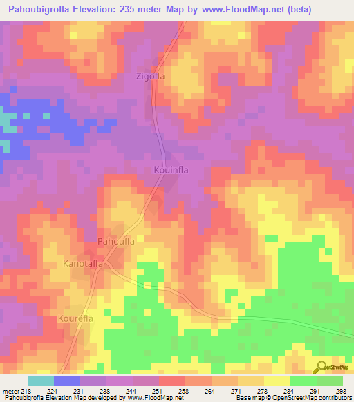 Pahoubigrofla,Ivory Coast Elevation Map