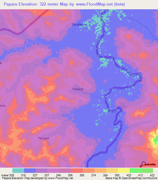 Papara,Ivory Coast Elevation Map