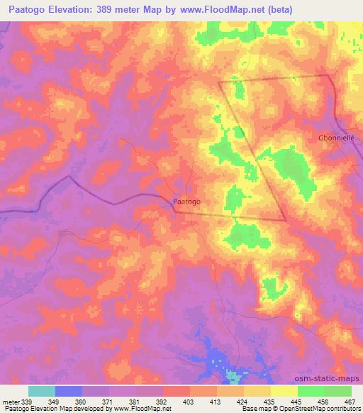 Paatogo,Ivory Coast Elevation Map