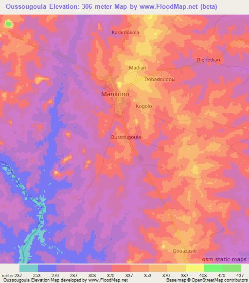 Oussougoula,Ivory Coast Elevation Map