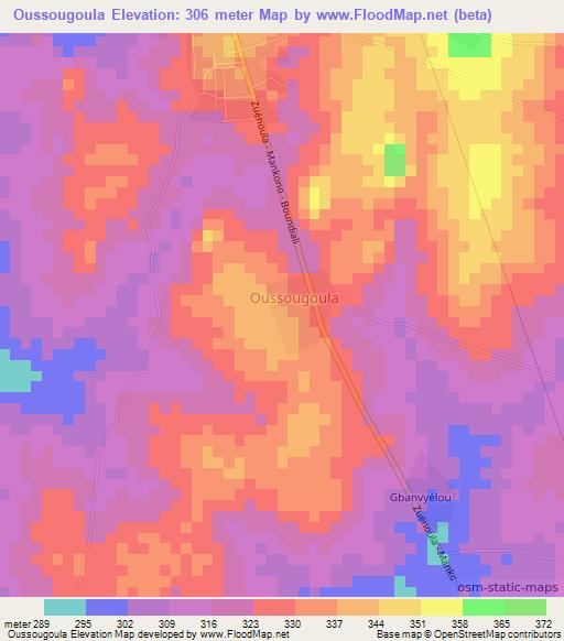 Oussougoula,Ivory Coast Elevation Map