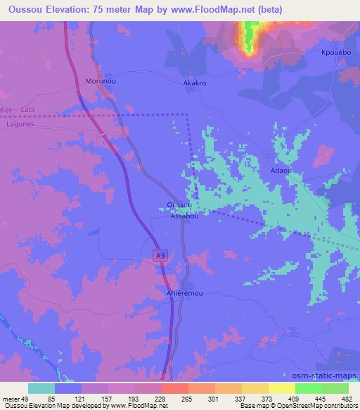 Oussou,Ivory Coast Elevation Map