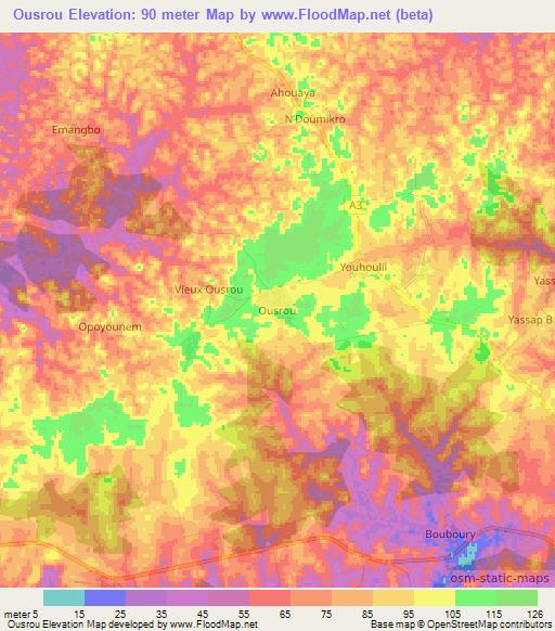 Ousrou,Ivory Coast Elevation Map