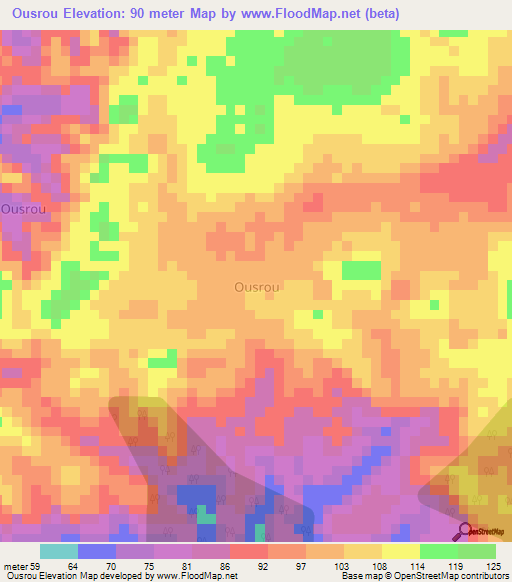 Ousrou,Ivory Coast Elevation Map