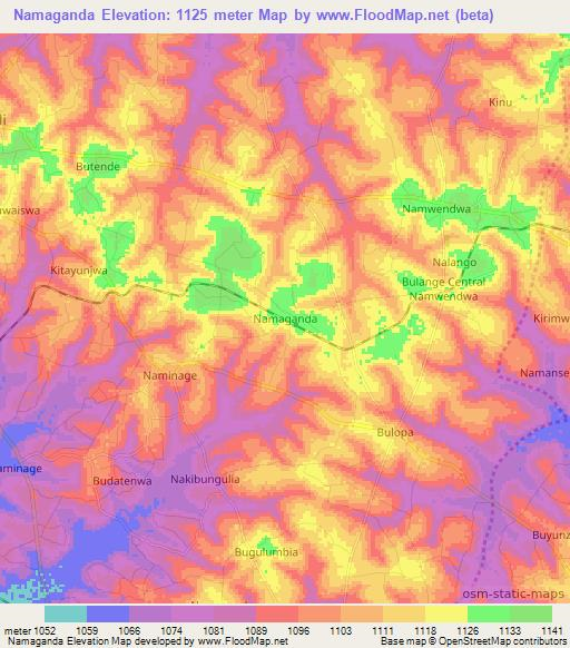 Namaganda,Uganda Elevation Map