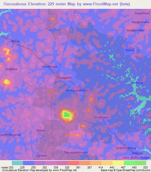 Ourouaboua,Ivory Coast Elevation Map