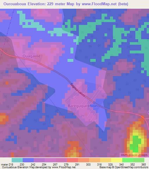Ourouaboua,Ivory Coast Elevation Map