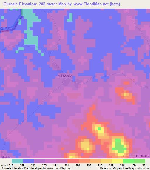 Oureale,Ivory Coast Elevation Map