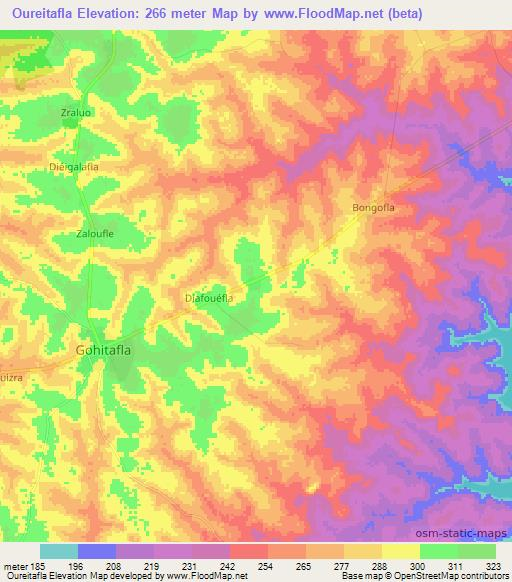 Oureitafla,Ivory Coast Elevation Map