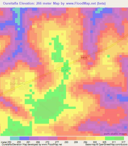 Oureitafla,Ivory Coast Elevation Map