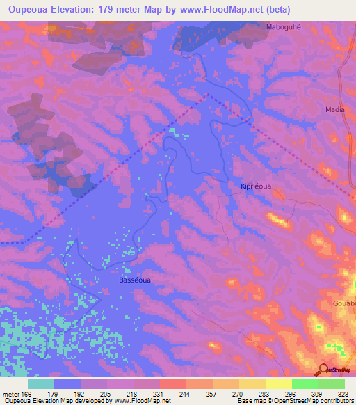 Oupeoua,Ivory Coast Elevation Map