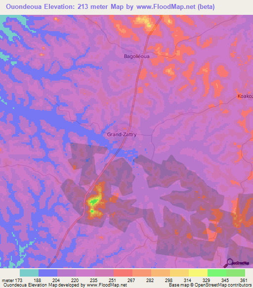 Ouondeoua,Ivory Coast Elevation Map