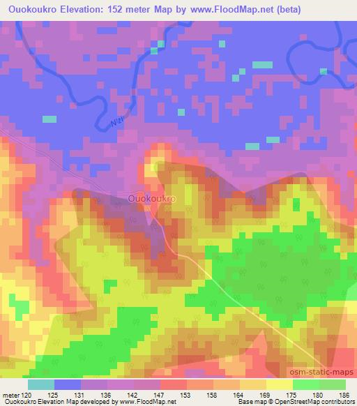 Ouokoukro,Ivory Coast Elevation Map