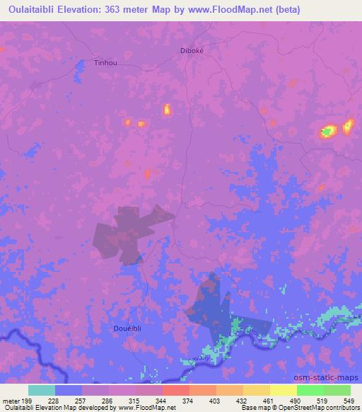 Oulaitaibli,Ivory Coast Elevation Map
