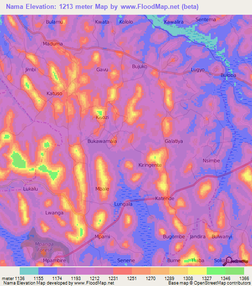 Nama,Uganda Elevation Map